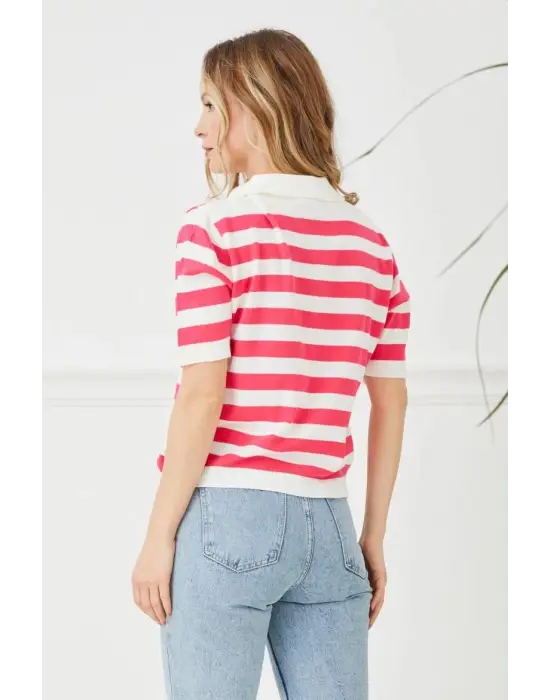 Gömlek Yaka Çizgili Triko Tişört