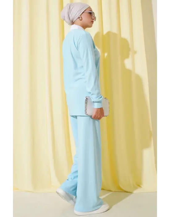 Gömlek Yaka Fitilli Salaş İkili Takım Buz Mavisi T4300