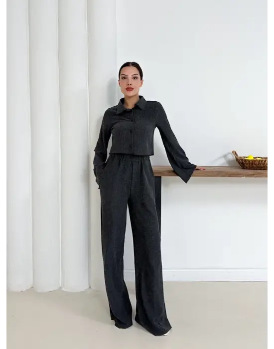 Gömlek Yaka Kaplama Düğmeli Takım Antrasit St265866