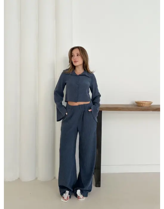 Gömlek Yaka Kaplama Düğmeli Takım Lacivert St265866