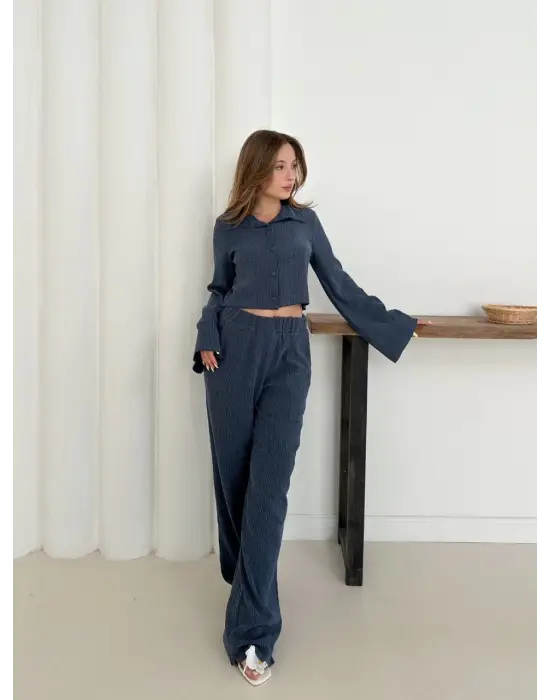 Gömlek Yaka Kaplama Düğmeli Takım Lacivert St265866