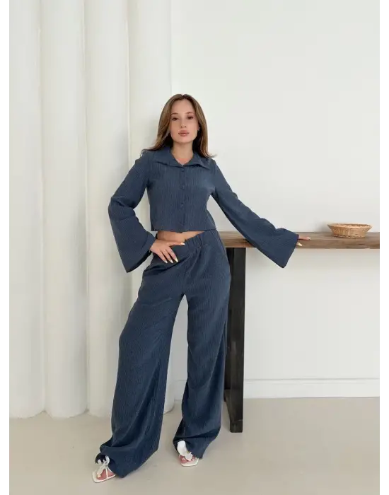 Gömlek Yaka Kaplama Düğmeli Takım Lacivert St265866