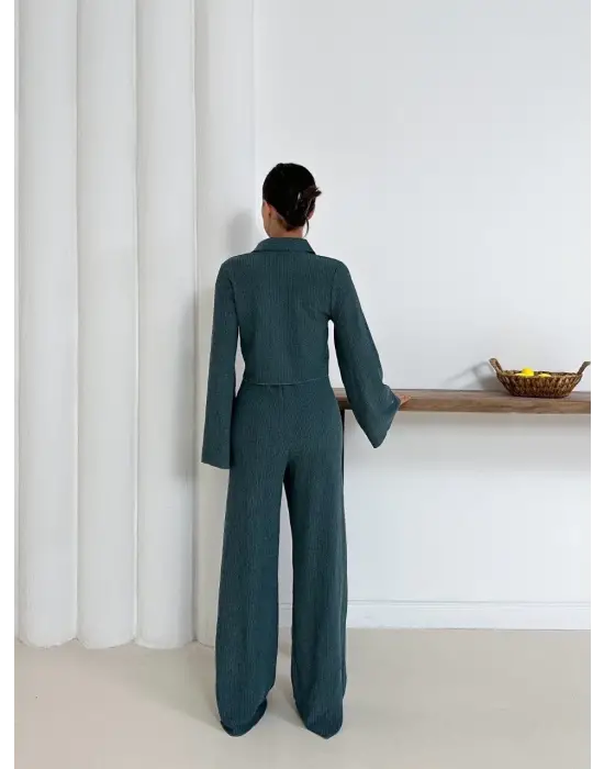 Gömlek Yaka Kaplama Düğmeli Takım Petrol Yeşili St265866