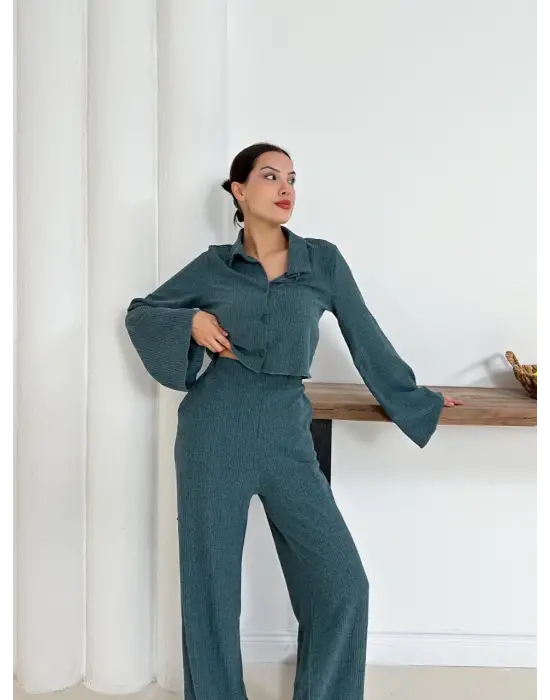 Gömlek Yaka Kaplama Düğmeli Takım Petrol Yeşili St265866