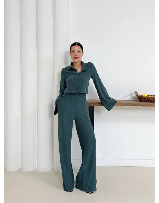 Gömlek Yaka Kaplama Düğmeli Takım Petrol Yeşili St265866