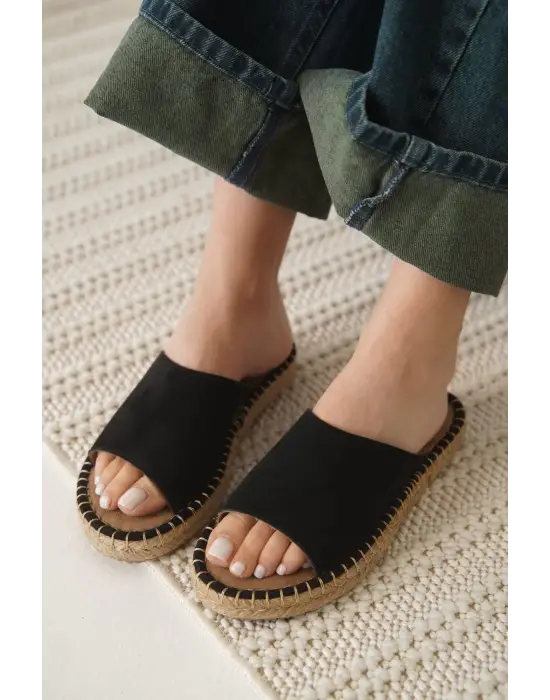 Grey Süet Siyah Kadın Terlik