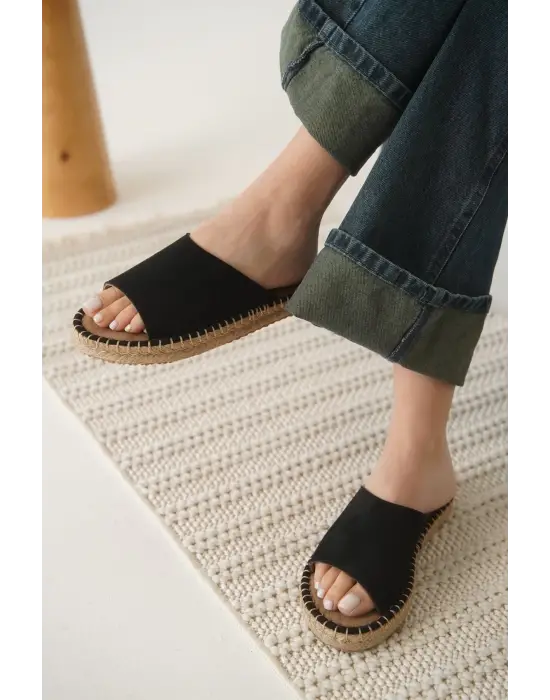 Grey Süet Siyah Kadın Terlik