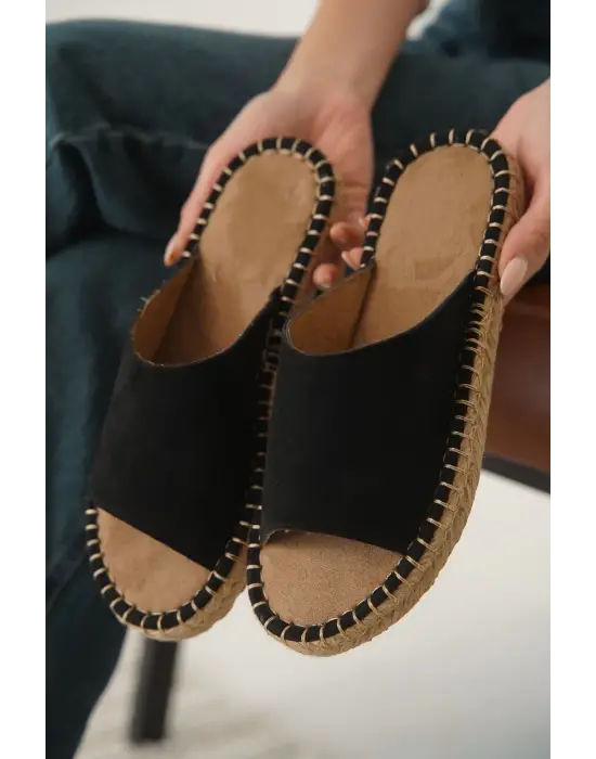 Grey Süet Siyah Kadın Terlik