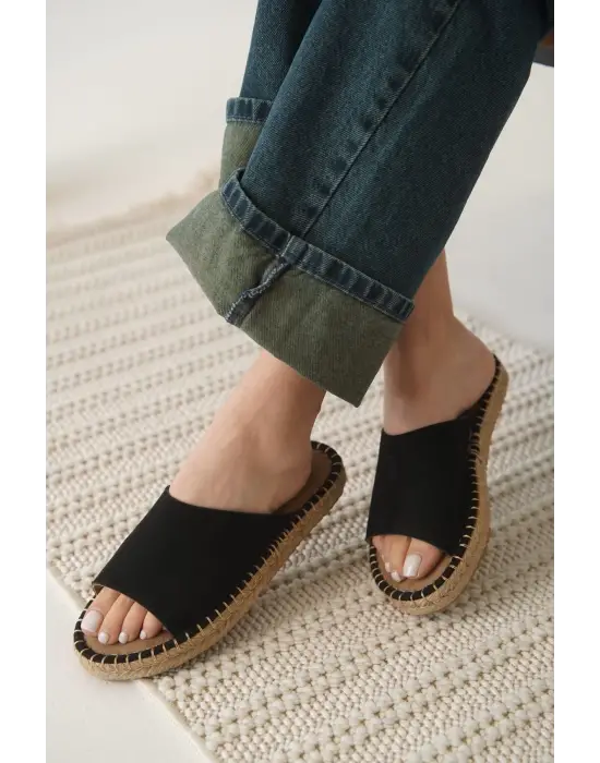 Grey Süet Siyah Kadın Terlik