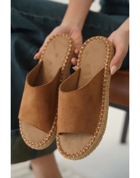 Grey Süet Taba Kadın Terlik