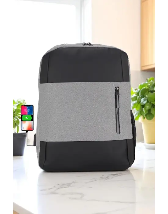 Gri Darbe Emici Korumalı Usb Aparatlı 14-15,6 Inç Laptop Bölmeli Ithal Sırt Çantası