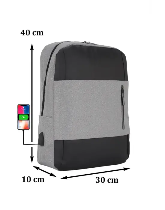 Gri Darbe Emici Korumalı Usb Aparatlı 14-15,6 Inç Laptop Bölmeli Ithal Sırt Çantası