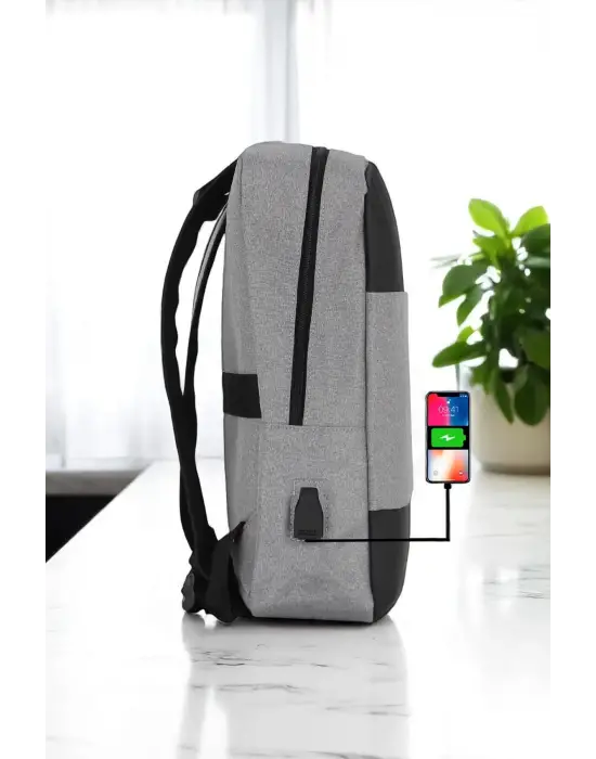Gri Darbe Emici Korumalı Usb Aparatlı 14-15,6 Inç Laptop Bölmeli Ithal Sırt Çantası