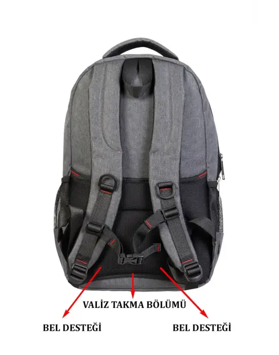 Gri Sportif Darbe Emici Su Geçirmez 13,3-14 inç Laptop Sırt Çantası