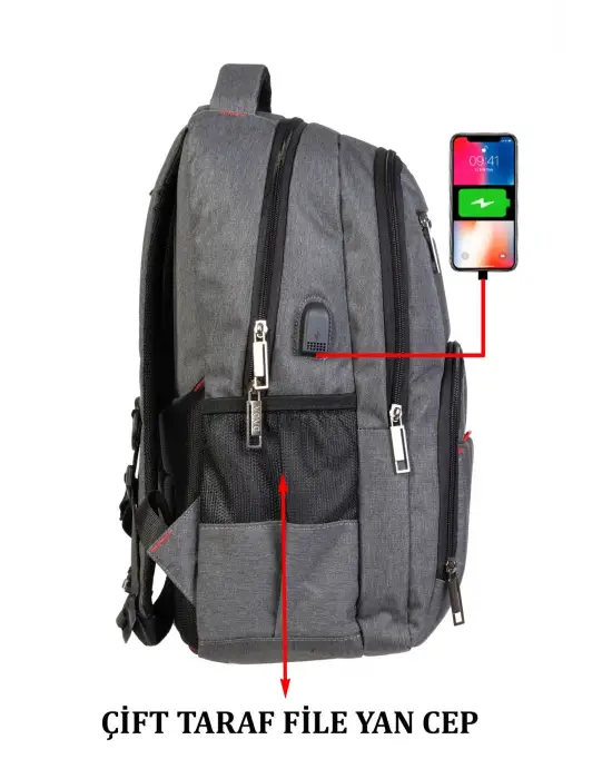 Gri Sportif Darbe Emici Su Geçirmez 13,3-14 inç Laptop Sırt Çantası