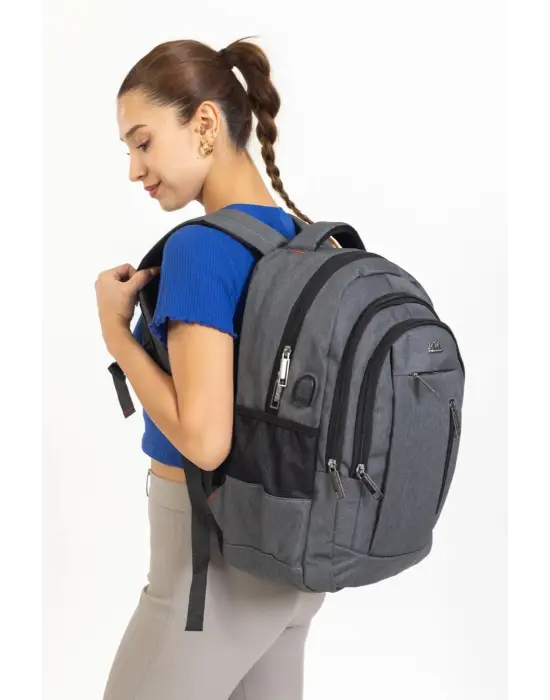 Gri Sportif Darbe Emici Su Geçirmez 14-16 inç Laptop Sırt Çantası