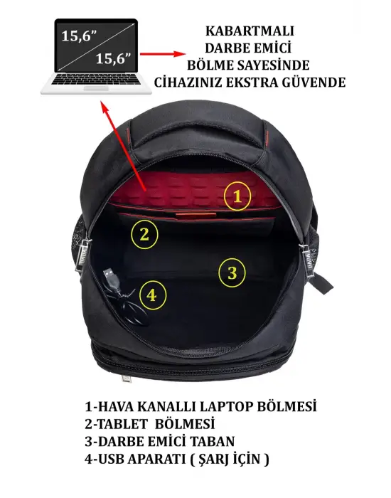 Gri Sportif Darbe Emici Su Geçirmez 14-16 inç Laptop Sırt Çantası