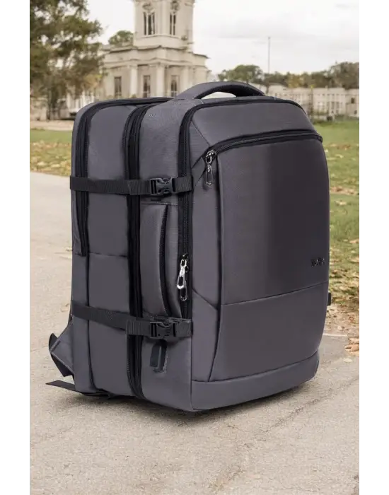 Gri Su Geçirmez Oxford Kumaş Ortopedik Laptop Sırt Çantası