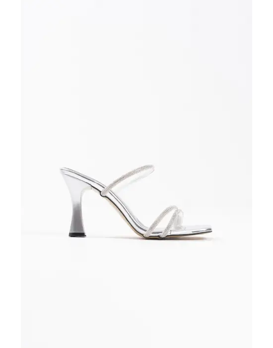 Gümüş Ayna Taşlı Kadın Topuklu Terlik TR20MY01E