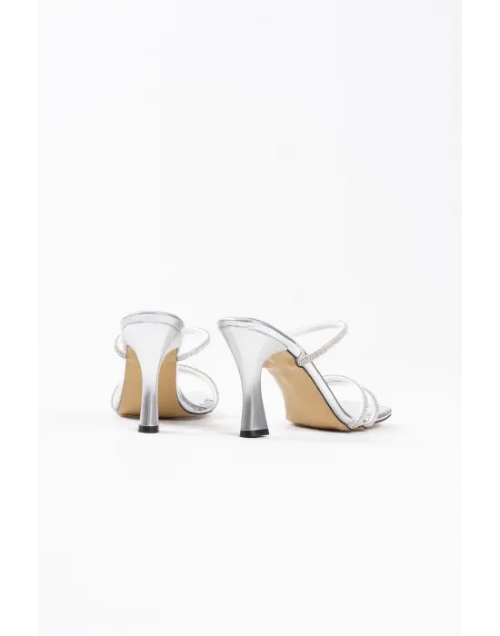 Gümüş Ayna Taşlı Kadın Topuklu Terlik TR20MY01E