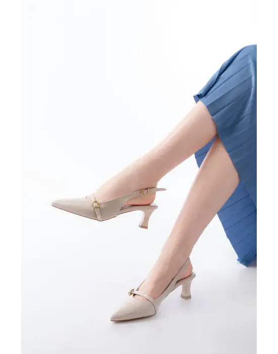 H-470 Bej Rugan Baret Tokalı Arkası Açık Günlük Kadın Sandalet