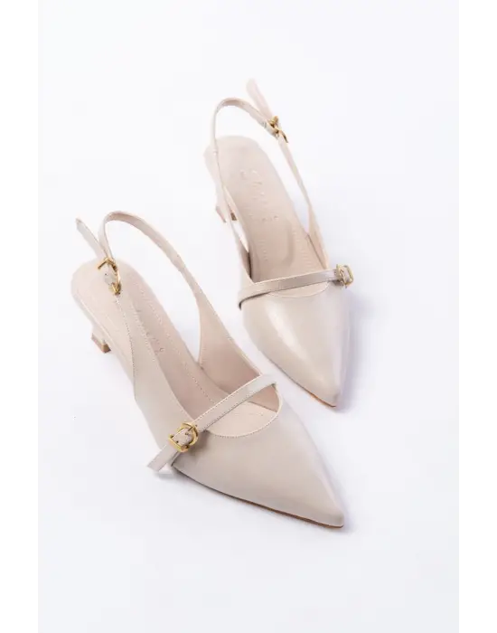 H-470 Bej Rugan Baret Tokalı Arkası Açık Günlük Kadın Sandalet