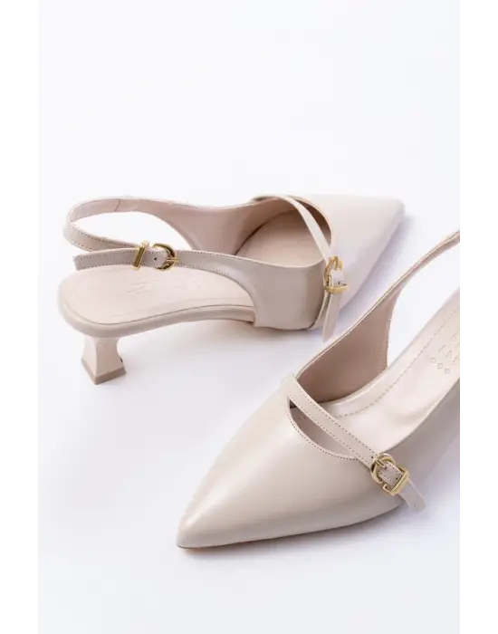 H-470 Bej Rugan Baret Tokalı Arkası Açık Günlük Kadın Sandalet