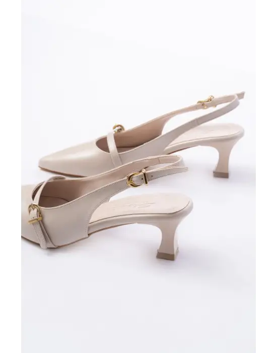 H-470 Bej Rugan Baret Tokalı Arkası Açık Günlük Kadın Sandalet