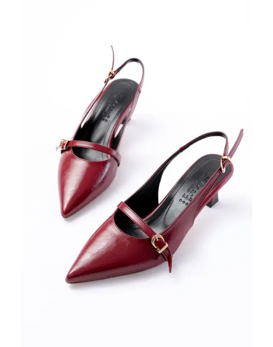 H-470 Bordo Rugan Baret Tokalı Arkası Açık Günlük Kadın Sandalet