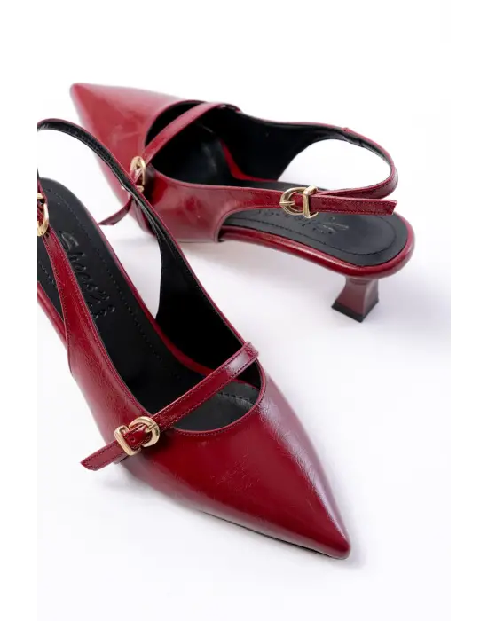 H-470 Bordo Rugan Baret Tokalı Arkası Açık Günlük Kadın Sandalet