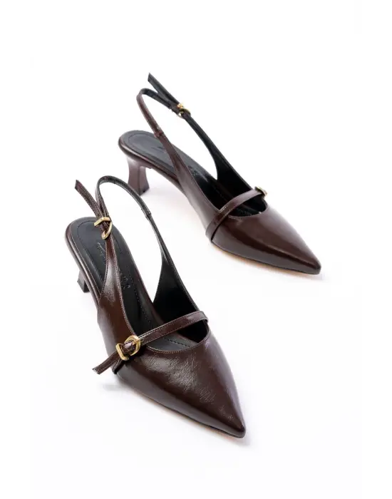 H-470 Kahve Rugan Baret Tokalı Arkası Açık Günlük Kadın Sandalet