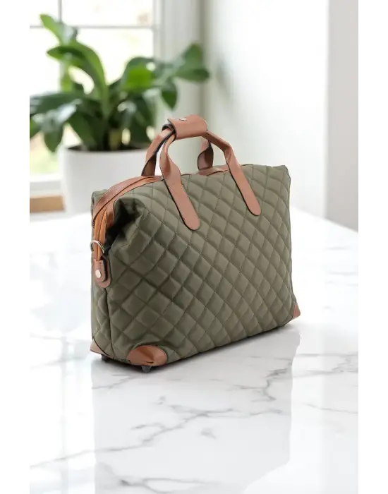 Haki-Taba Su Geçirmez Kumaş Kadın Büyük Boy Omuz Çantası