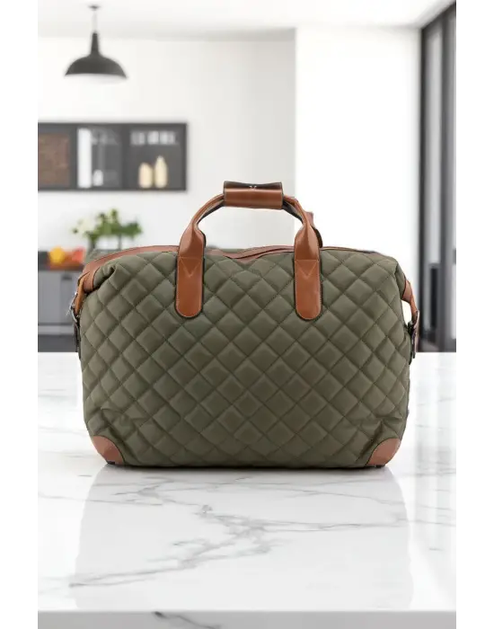 Haki-Taba Su Geçirmez Kumaş Kadın Büyük Boy Omuz Çantası