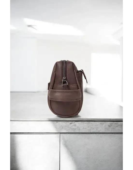 Hakiki Deri Unisex Fındık Rengi El Portföy Çantası