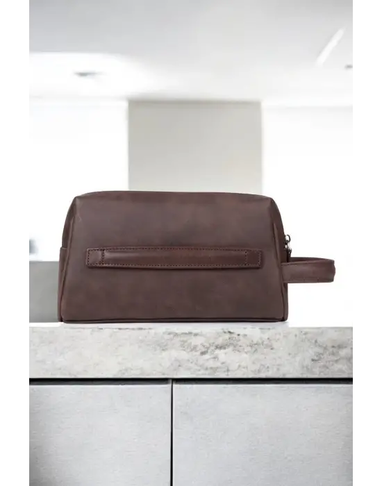 Hakiki Deri Unisex Fındık Rengi El Portföy Çantası