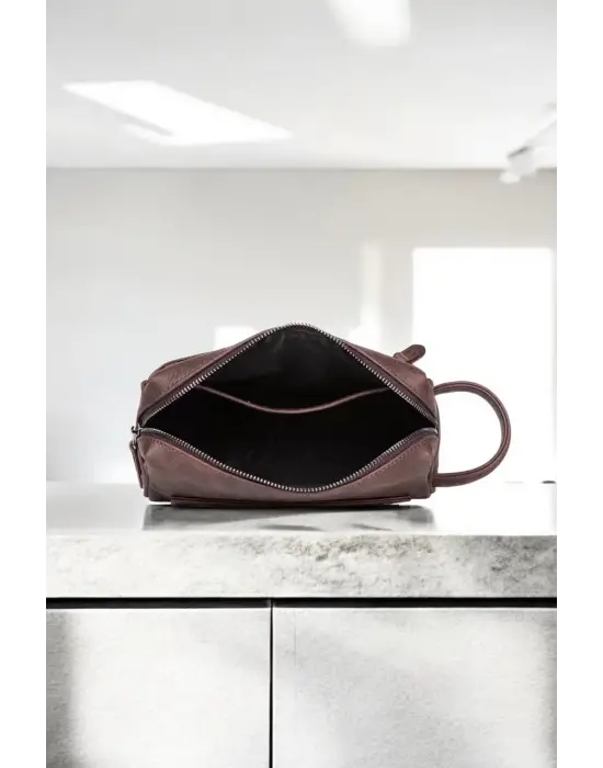 Hakiki Deri Unisex Fındık Rengi El Portföy Çantası