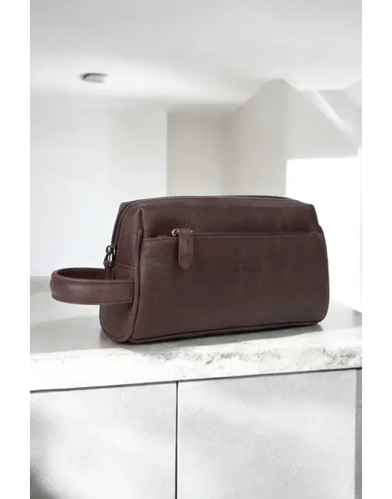 Hakiki Deri Unisex Fındık Rengi El Portföy Çantası