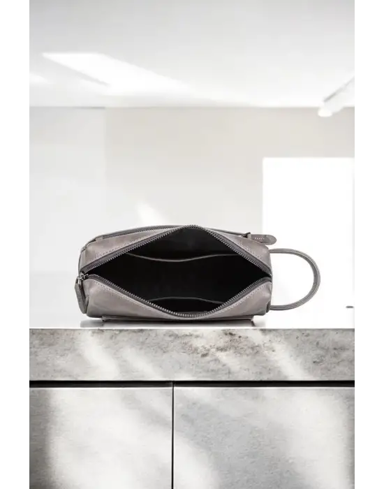 Hakiki Deri Unisex Gri El Portföy Çantası