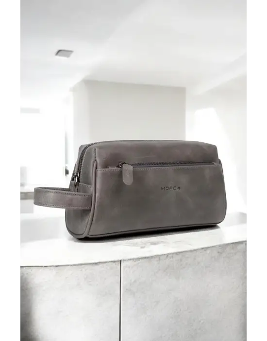 Hakiki Deri Unisex Gri El Portföy Çantası