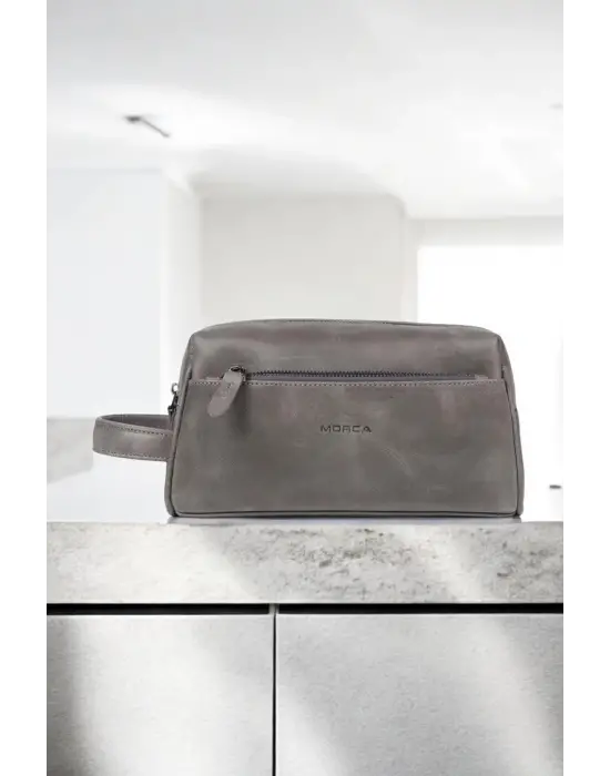 Hakiki Deri Unisex Gri El Portföy Çantası