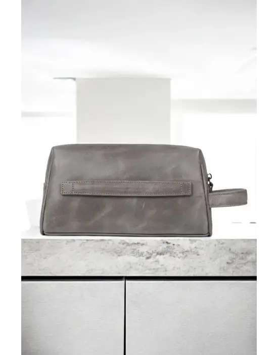Hakiki Deri Unisex Gri El Portföy Çantası
