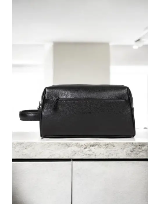 Hakiki Deri Unisex Siyah El Portföy Çantası