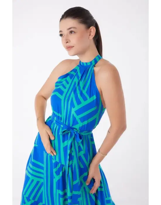 Hakim Yaka Desenli Reglan Kol Elbise