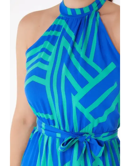 Hakim Yaka Desenli Reglan Kol Elbise