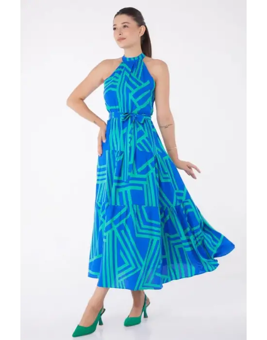 Hakim Yaka Desenli Reglan Kol Elbise