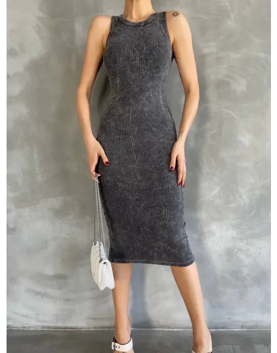 Halter Yaka Elbise Aşit Yıkamalı