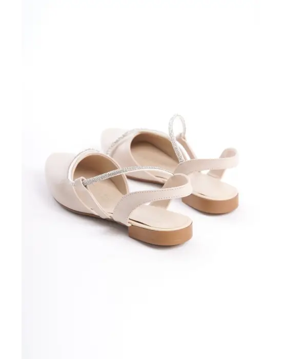 Hannah Lastikli Ortopedik Rahat Taban Taş Detaylı Kadın Babet Ayakkabı  Kt - Krem