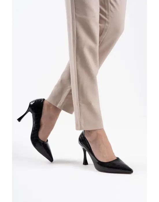 Harper Kadın Siyah Kroko Rugan Stiletto