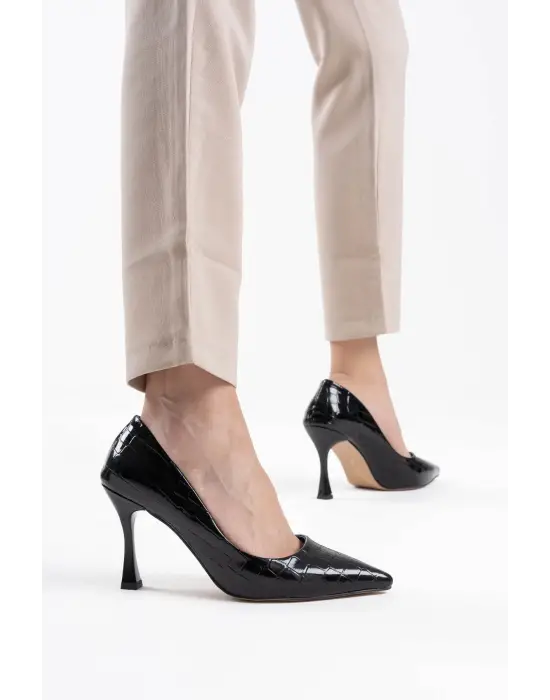 Harper Kadın Siyah Kroko Rugan Stiletto