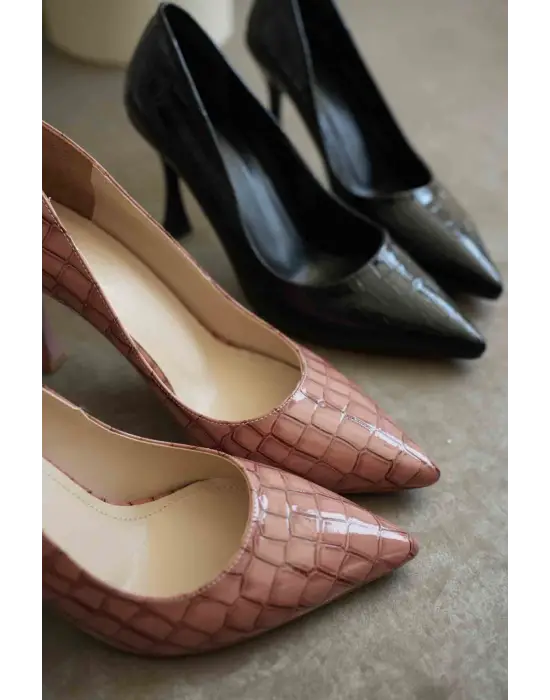 Harper Kadın Siyah Kroko Rugan Stiletto